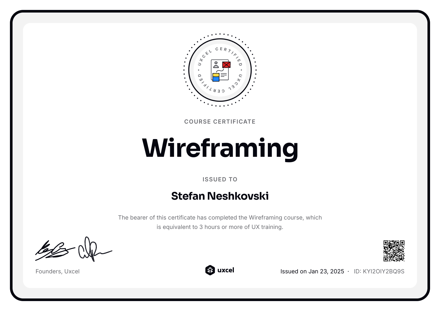 Stefan Neshkovski's certificate